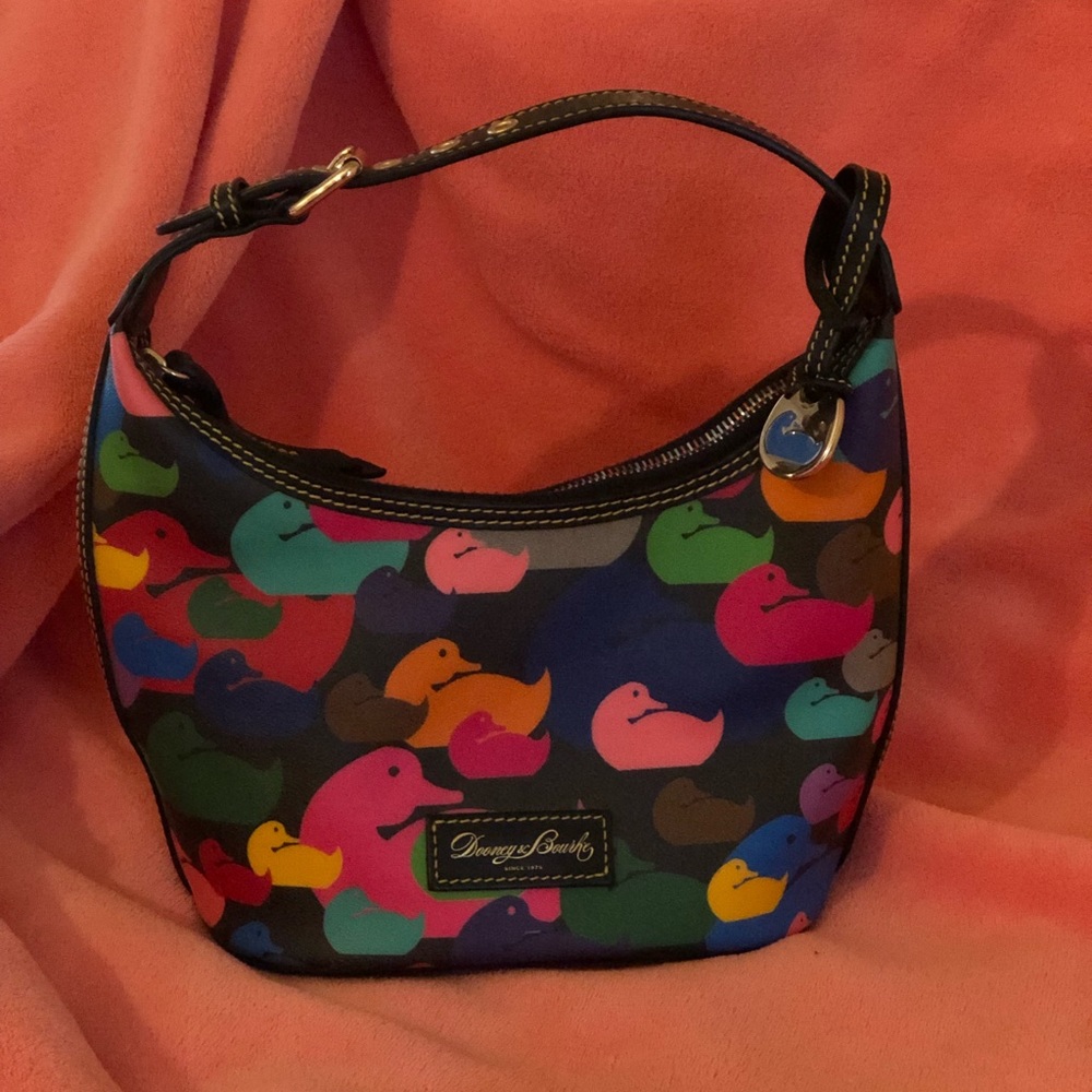 Dooney & Bourke rainbow duck print leather handbag